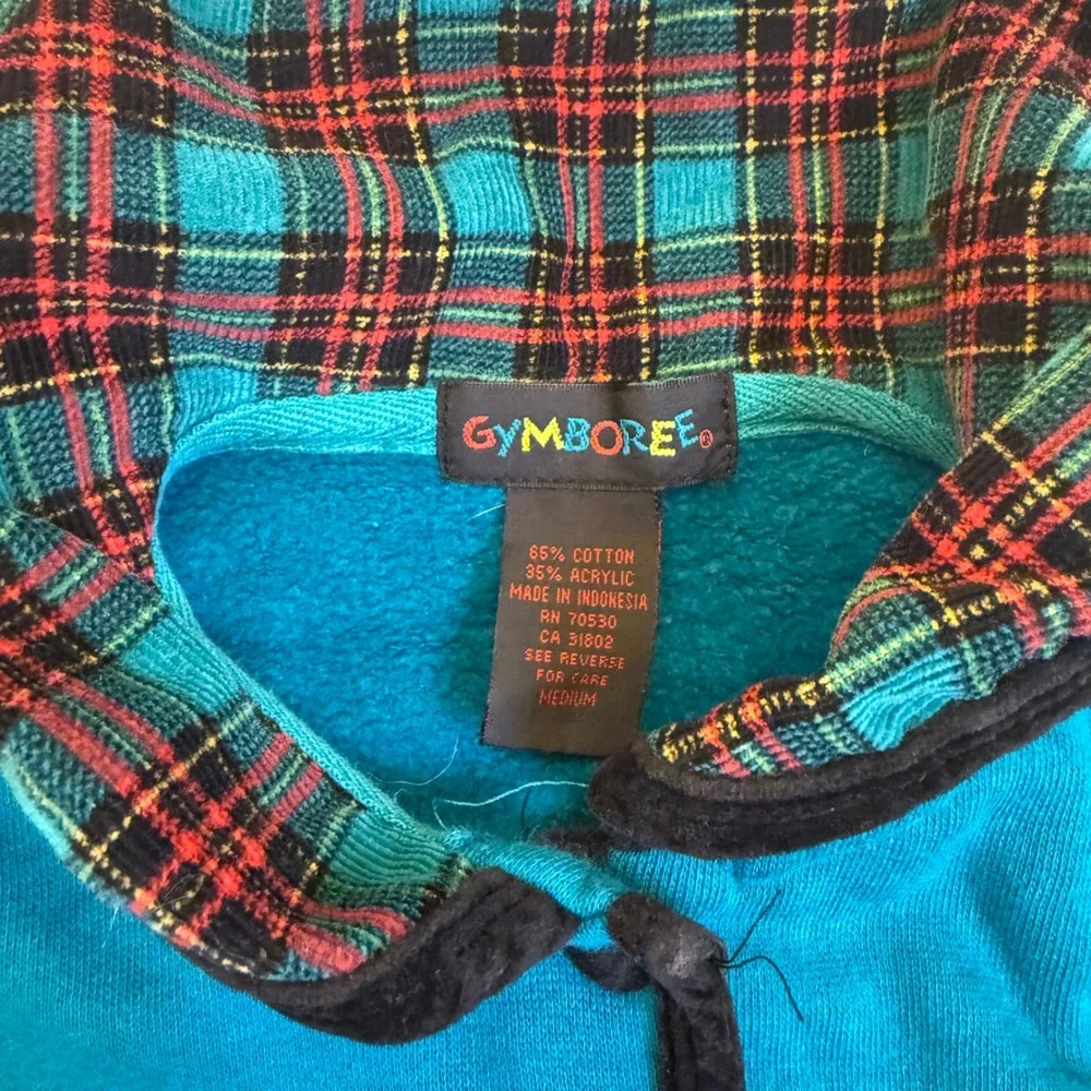 Vintage Gymboree Kids Medium Jacket Teal Plaid Heart‎ Applique Button Up Coat